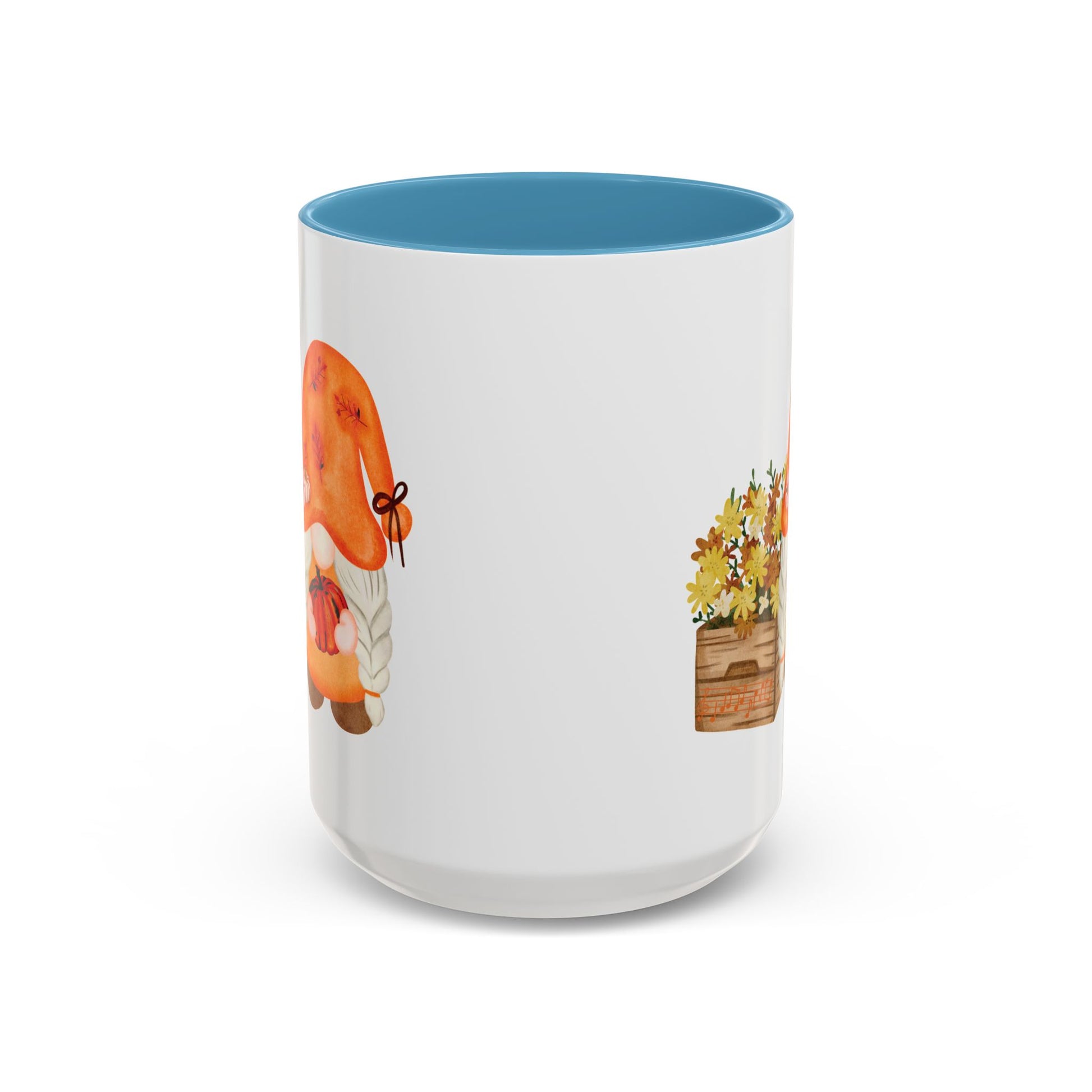 Mysterious Autumn Gnome Mug: Your Cozy Sip of Enchantment 15oz Light Blue