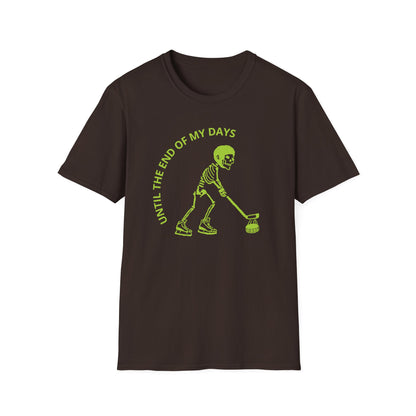 Hockey 'Til I Die: Skeleton fluo Hockey Player T-Shirt | Men's Short Sleeve Tee - Unisex Softstyle T-Shirt Dark Chocolate