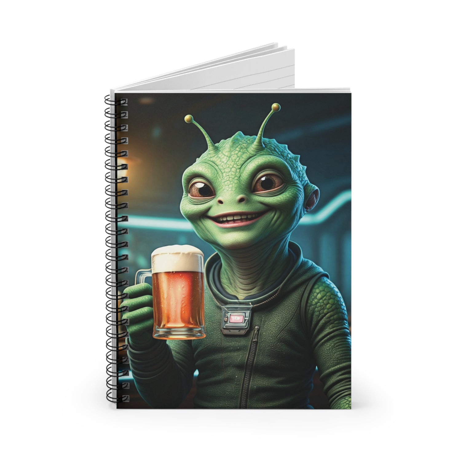 Alien Woman with Beer Spiral Notebook - A Cosmic Journal for Your Best Ideas One Size