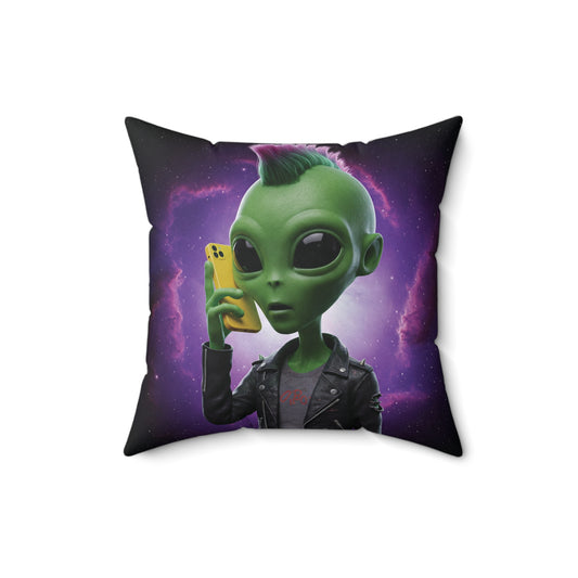 Punk Rock Alien Pillow: Colorful Mohawk & Phone - Modern Sci-Fi Decor for Sofa & Home - Best Gift Idea!