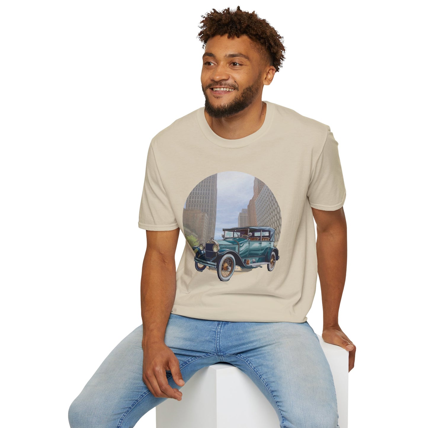 Motor City Roamer T-Shirt: Vintage 1920s Car & Detroit Skyline | Americana Tee