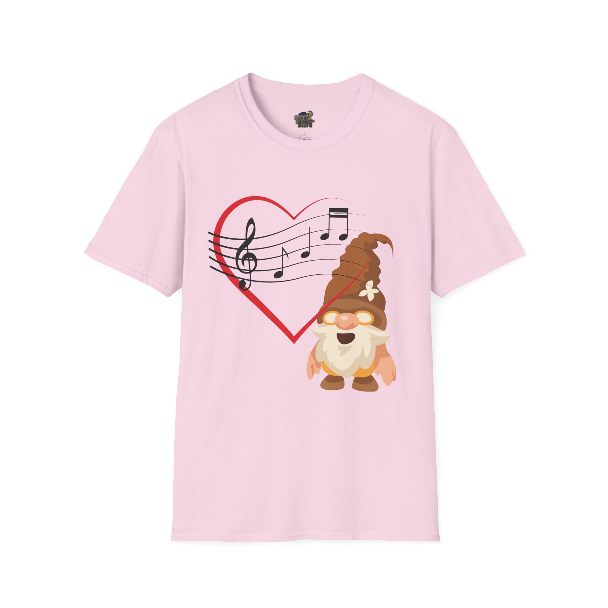 Heart of Music Gnome Unisex T-Shirt: Melodies & Magic Light Pink