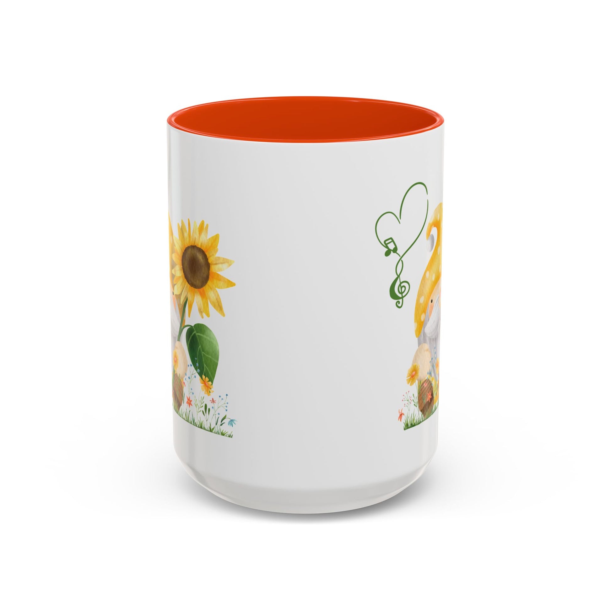 Mystical Gnome & Sunny Sunflower Mug - Your Garden's Secret Charm | Ceramic Coffee & Tea Cup (11oz/15oz) 15oz Orange