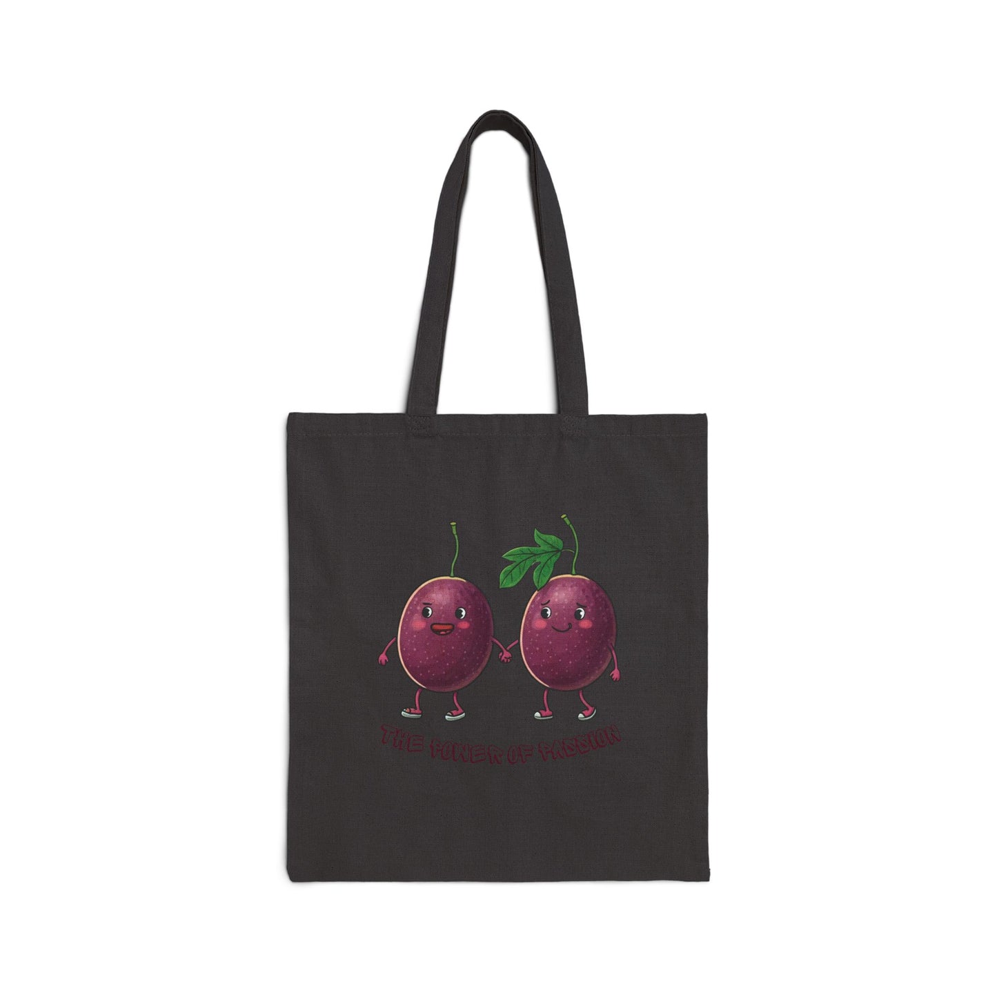 Power of Passion Tote Bag: Funny Holding Hands Fruit Bag Black 15" x 16"