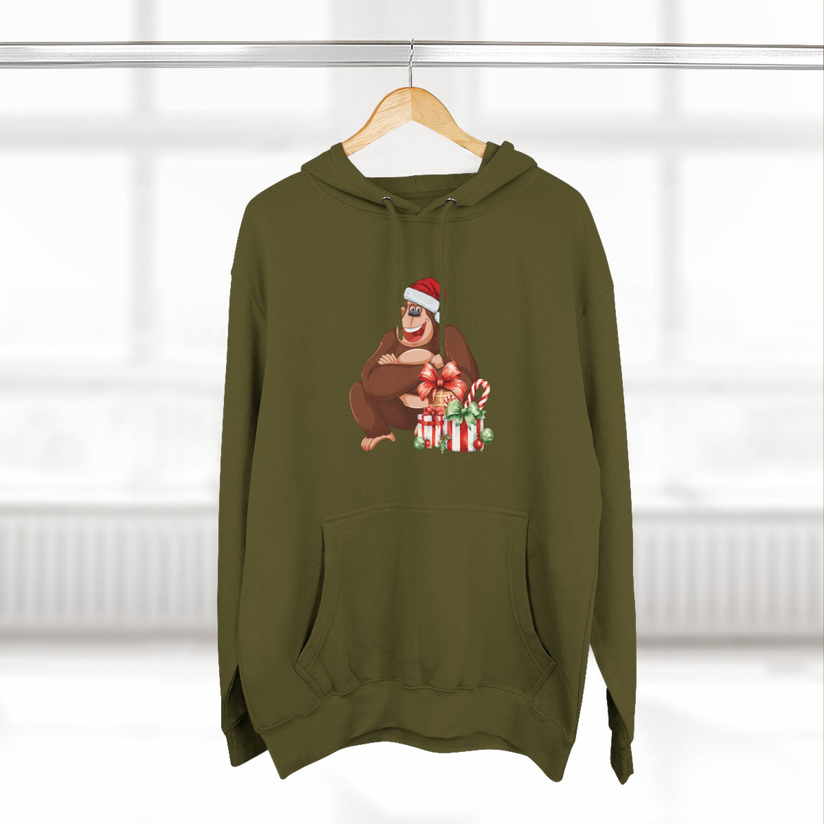 Three-Panel Fleece Hoodie - happy holiday gorilla