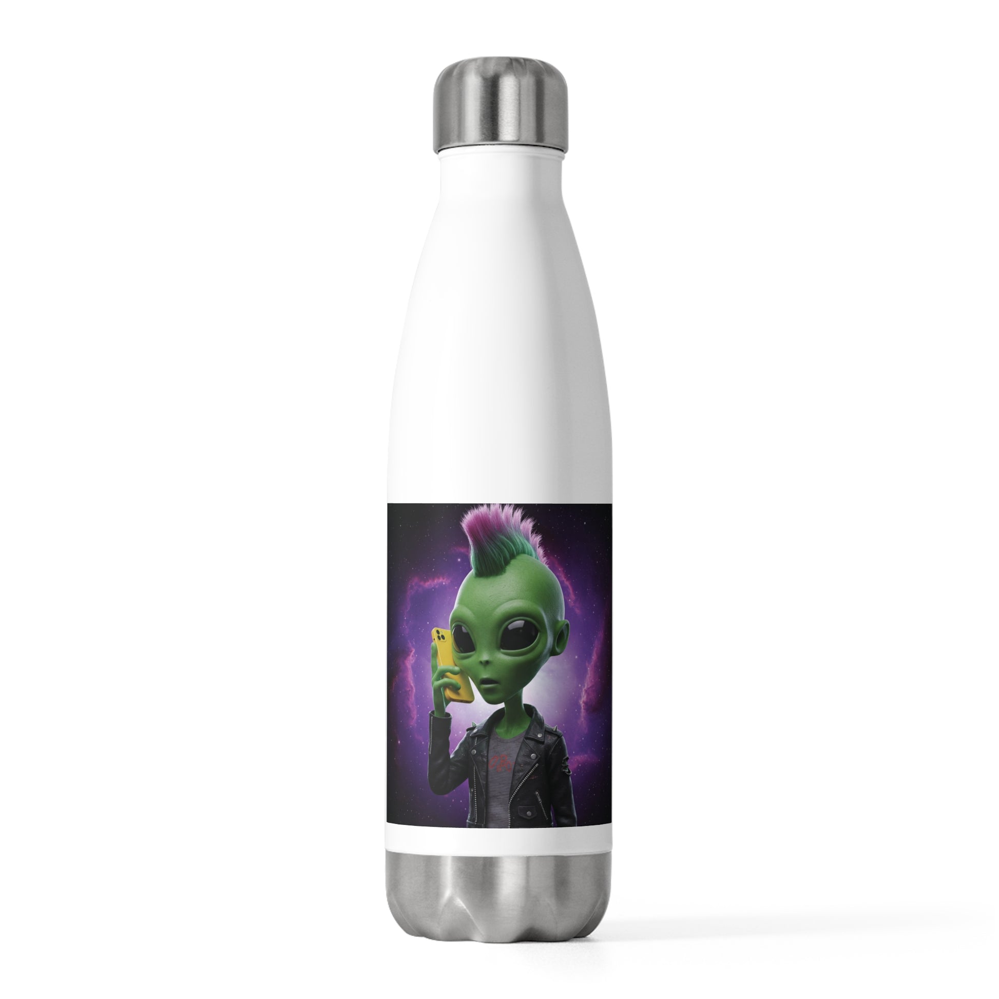 Alien Punk with Mobile Phone Insulated Water Bottle: Unique Style & Hydrated Connection!