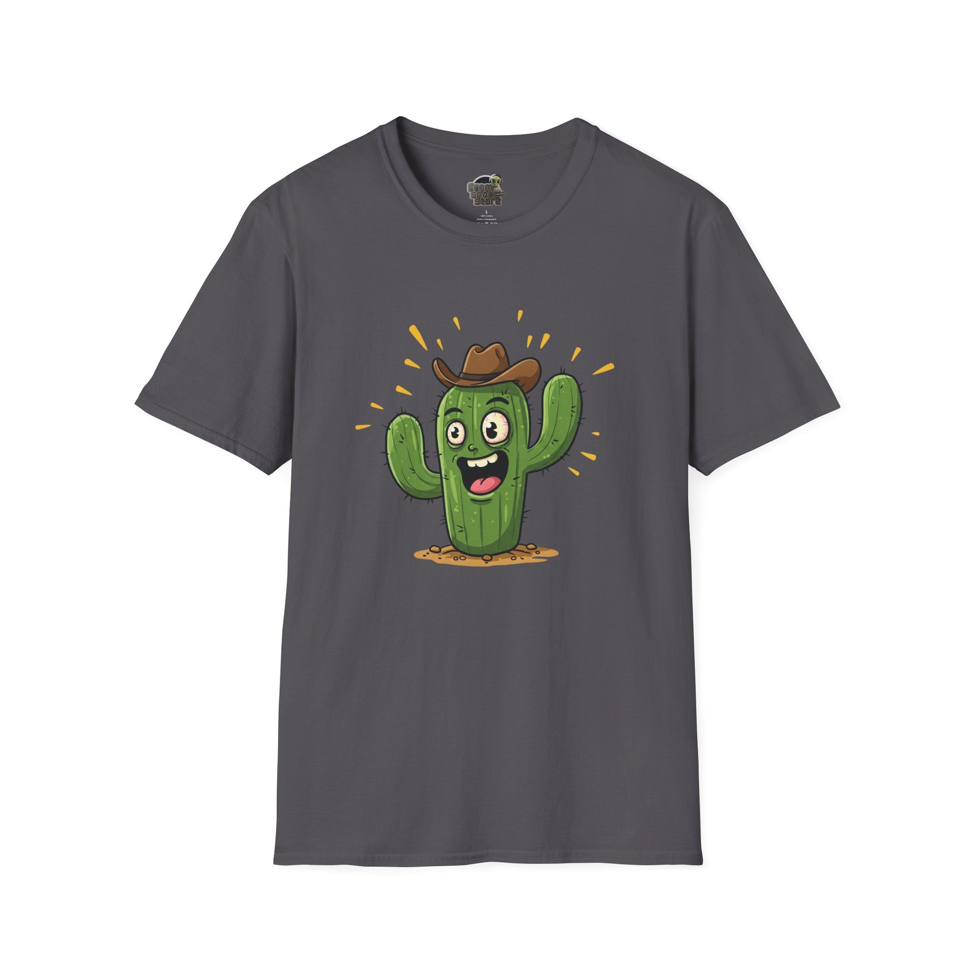 Cactus Mania T-Shirt: Yeehaw! Funny Cowboy Cactus Tee | Organic Cotton Unisex Shirt Charcoal