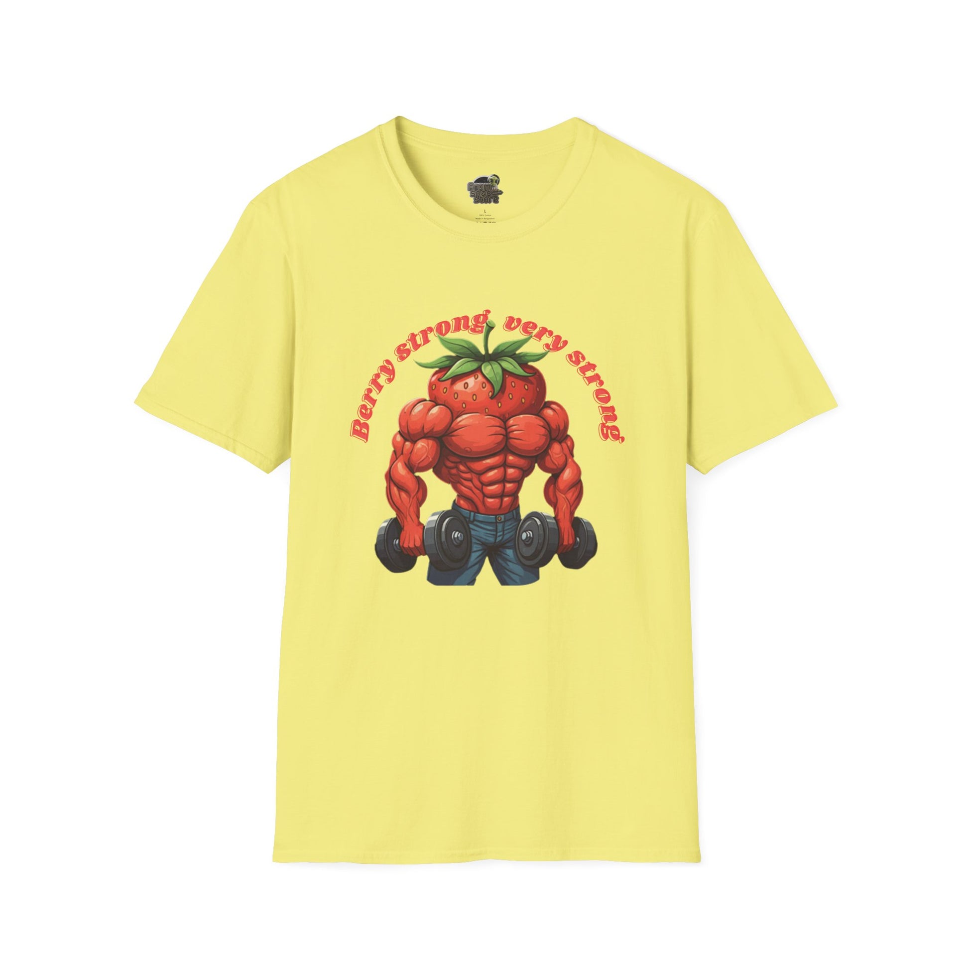 Berry Strong t-shirt: Funny Strawberry Bodybuilder Tee Cornsilk