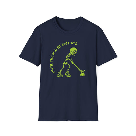 Hockey 'Til I Die: Skeleton fluo Hockey Player T-Shirt | Men's Short Sleeve Tee - Unisex Softstyle T-Shirt Navy