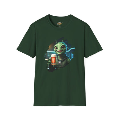 Alien T-Shirt with Beer Unisex: Funny Space Pub Print - Organic Cotton, Various Sizes & Colors