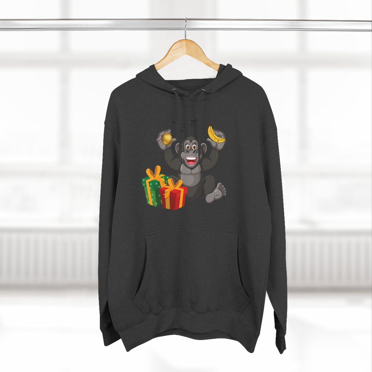Three-Panel Fleece Hoodie - jingle bells banana gorilla