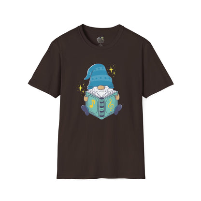 Mystical Book-Reading Gnome Unisex T-Shirt: Stories & Sparkle Dark Chocolate