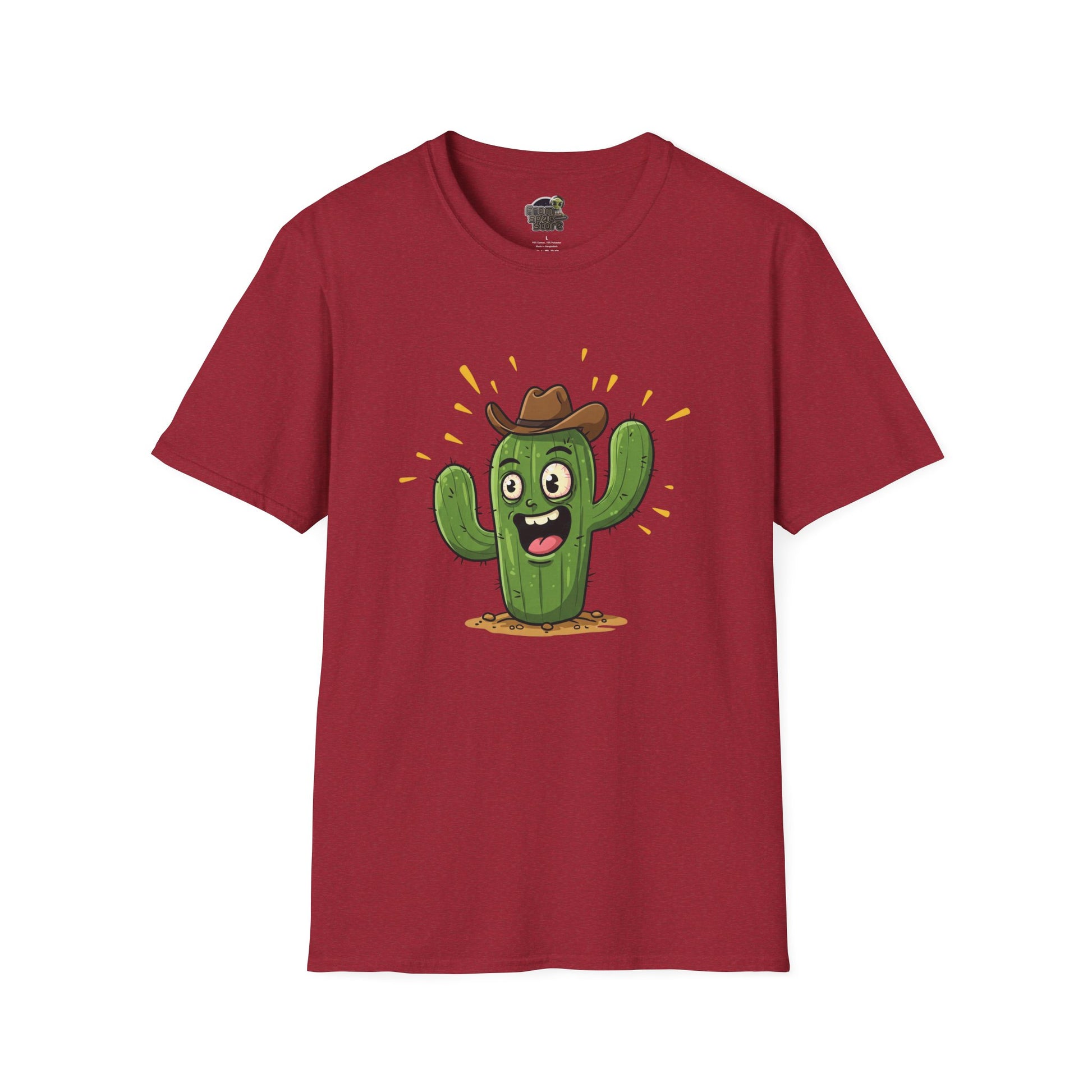 Cactus Mania T-Shirt: Yeehaw! Funny Cowboy Cactus Tee | Organic Cotton Unisex Shirt Antique Cherry Red