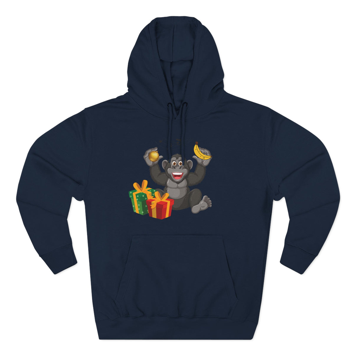 Three-Panel Fleece Hoodie - jingle bells banana gorilla