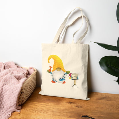 Melodious Gnome Music Stand Tote Bag: Carry Your Harmony & Whimsy (Natural & Black Canvas)