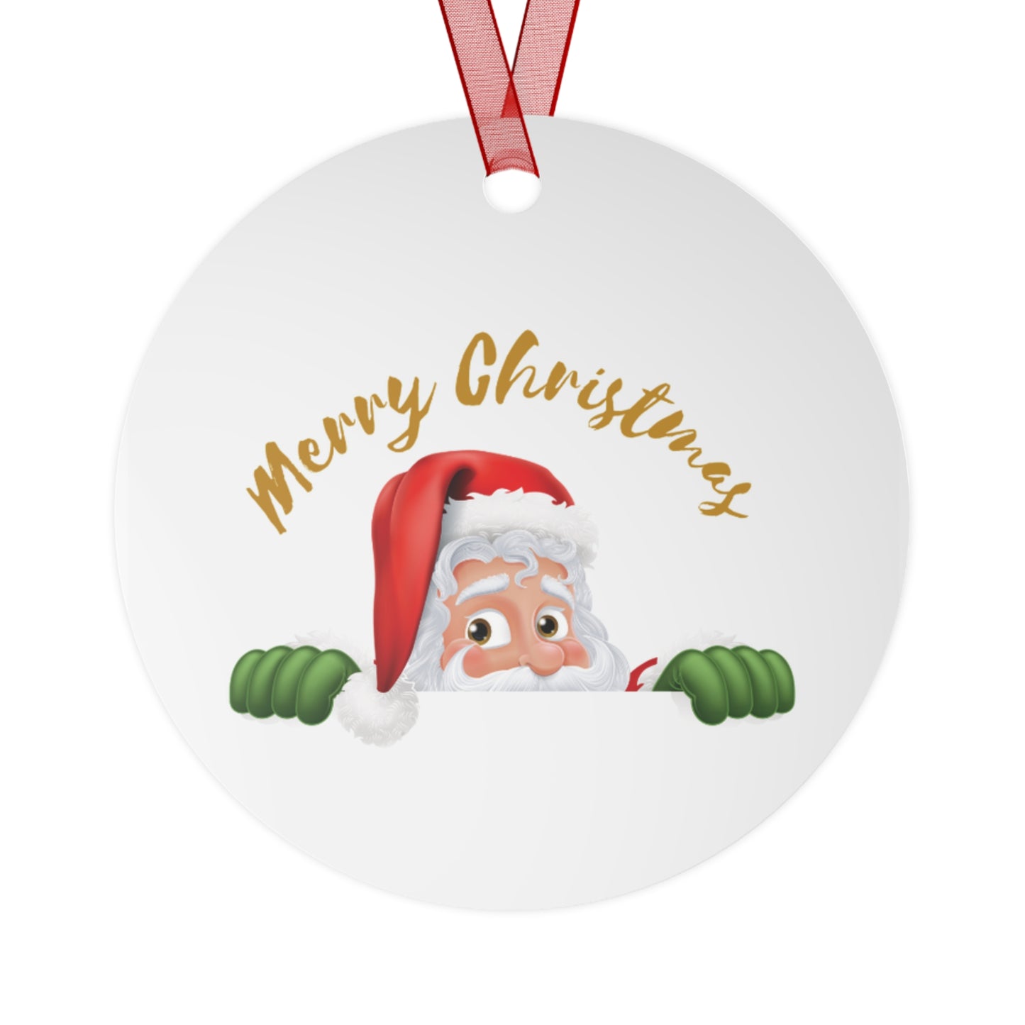 Funny Santa Peeking Christmas Ornament - Double-Sided Aluminum Decor