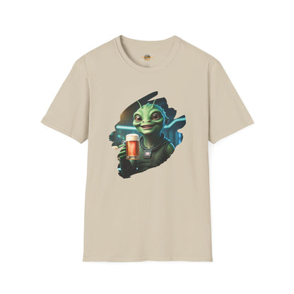 Alien T-Shirt with Beer Unisex: Funny Space Pub Print - Organic Cotton, Various Sizes & Colors