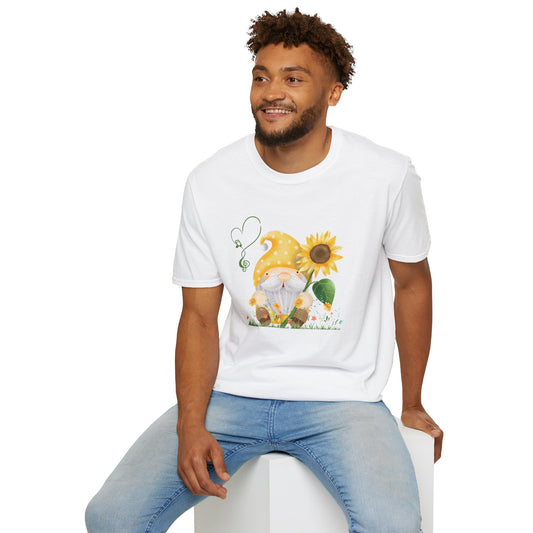 Gnome with Sunflower Unisex T-Shirt: Sunshine, Smiles & Secret Songs