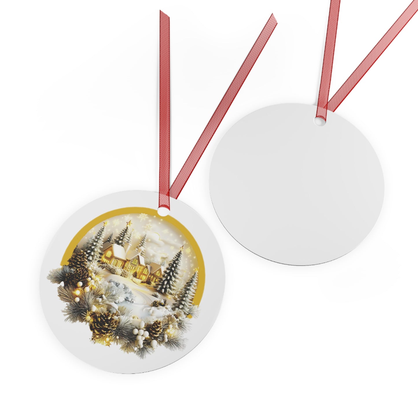 Cozy Winter Village Christmas Ornament – Double-Sided Metal Heirloom