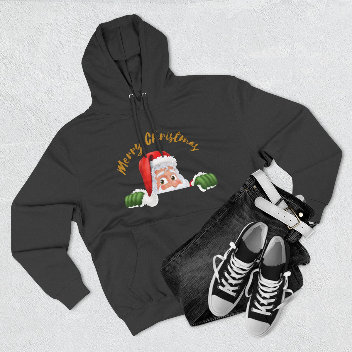 Three-Panel Fleece Hoodie - santa claus merry christmas