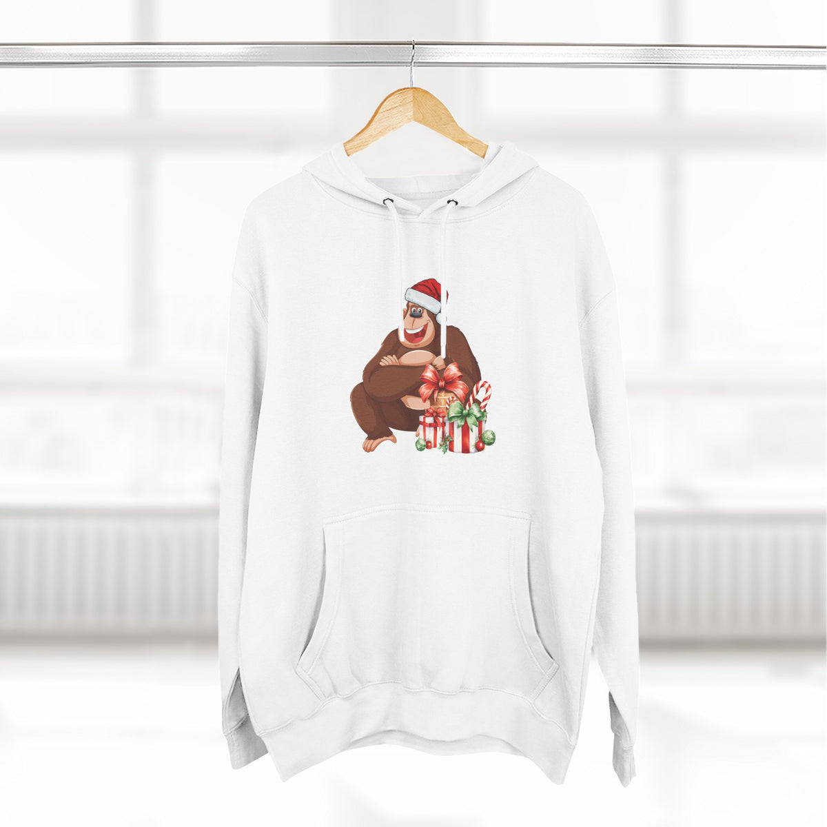 Three-Panel Fleece Hoodie - happy holiday gorilla