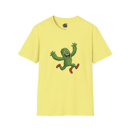 Running Cactus T-Shirt: Fun Organic Cotton Tee for Nature & Quirky Style | Cactus Mania Cornsilk