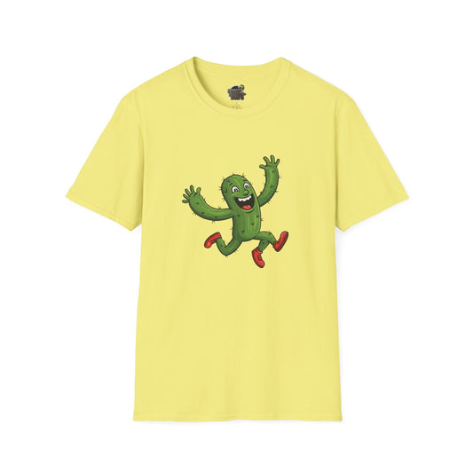 Running Cactus T-Shirt: Fun Organic Cotton Tee for Nature & Quirky Style | Cactus Mania Cornsilk