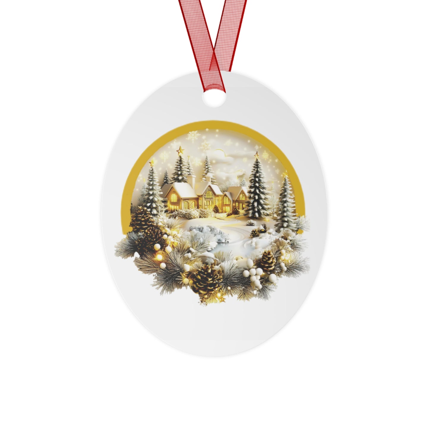 Cozy Winter Village Christmas Ornament – Double-Sided Metal Heirloom