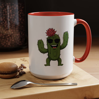 Cactus Mania Funny Cactus Mug with Sunglasses - Happy Ceramic Coffee Cup 15oz Red