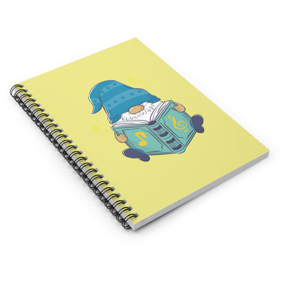 Studious Gnome Reading Music Book Spiral Notebook - Student Ruled Line Journal - Music Theory Gift