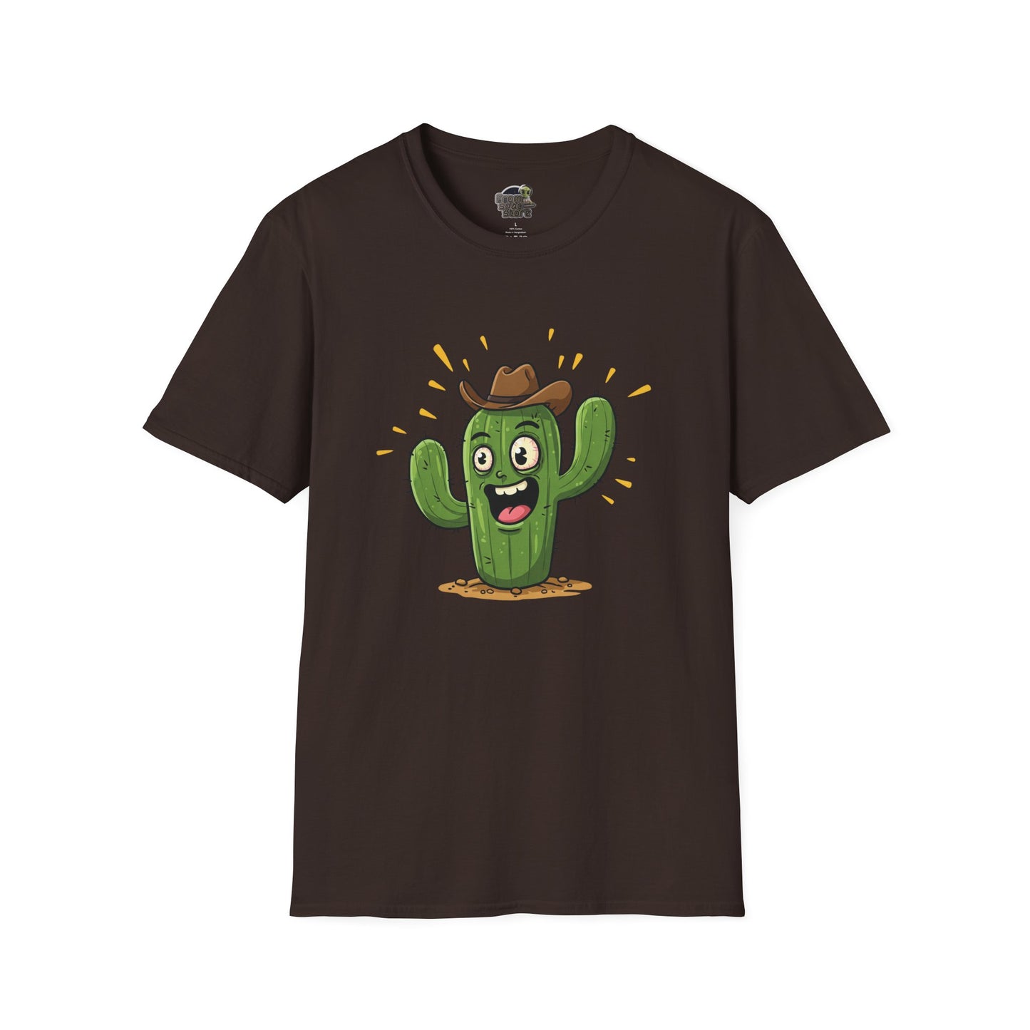 Cactus Mania T-Shirt: Yeehaw! Funny Cowboy Cactus Tee | Organic Cotton Unisex Shirt Dark Chocolate
