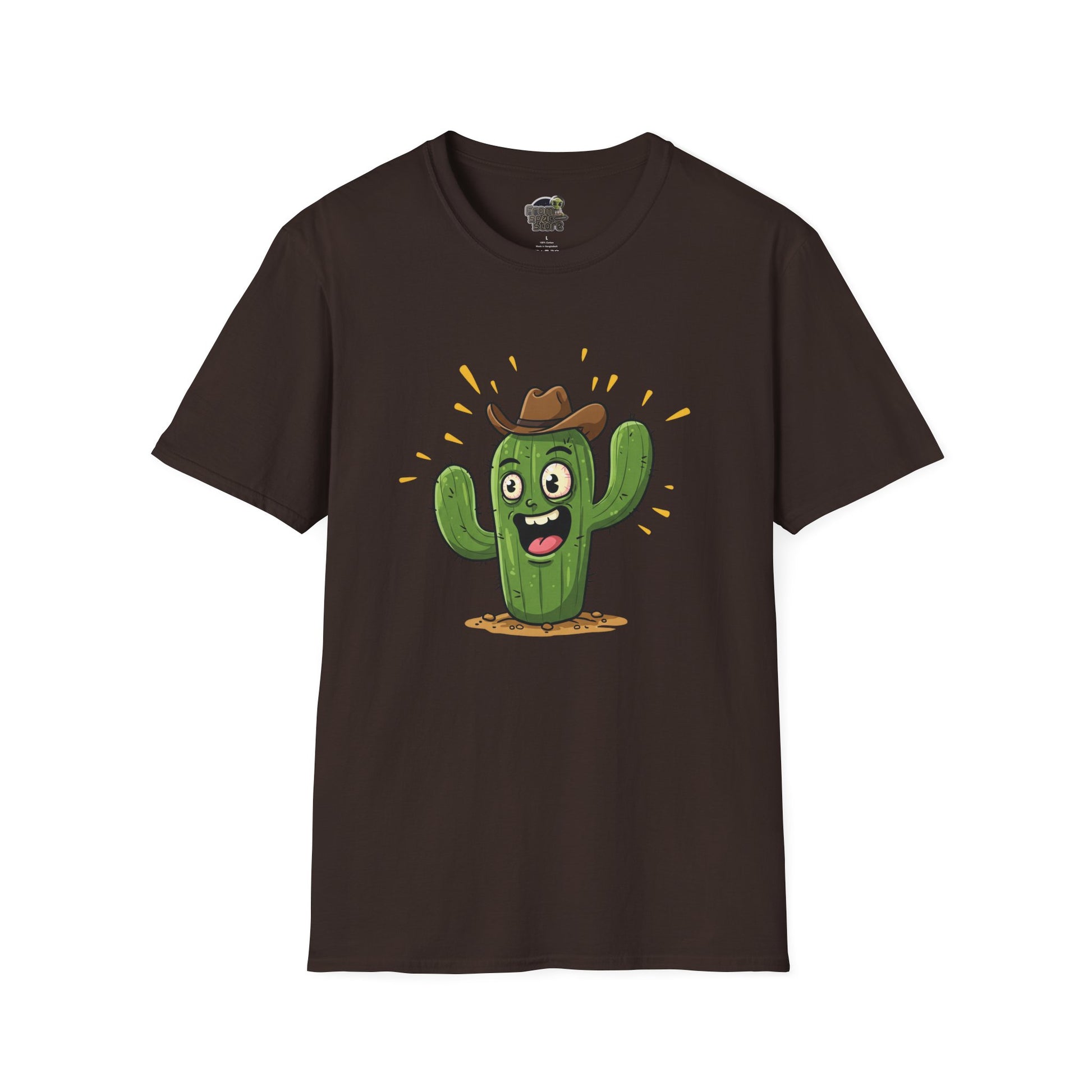 Cactus Mania T-Shirt: Yeehaw! Funny Cowboy Cactus Tee | Organic Cotton Unisex Shirt Dark Chocolate