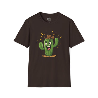 Cactus Mania T-Shirt: Yeehaw! Funny Cowboy Cactus Tee | Organic Cotton Unisex Shirt Dark Chocolate