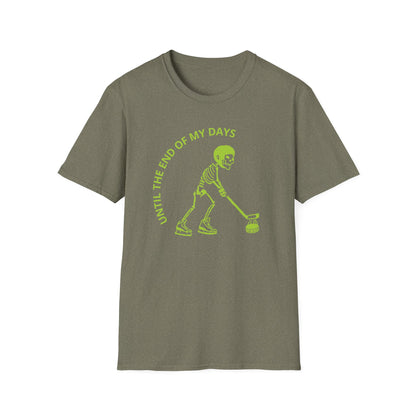 Hockey 'Til I Die: Skeleton fluo Hockey Player T-Shirt | Men's Short Sleeve Tee - Unisex Softstyle T-Shirt Heather Military Green
