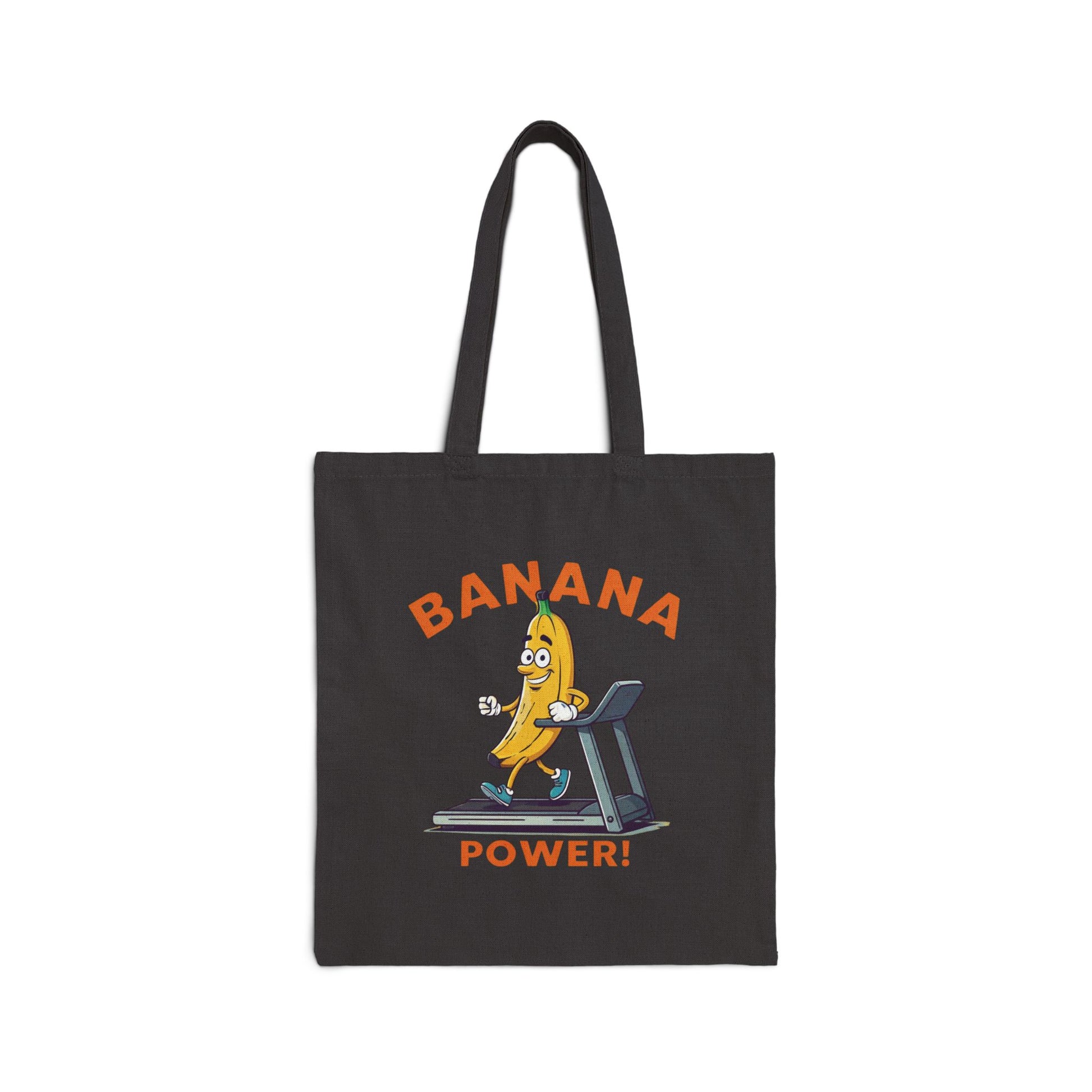 Banana Power Tote Bag: Funny Running Fruit Canvas Bag Black 15" x 16"