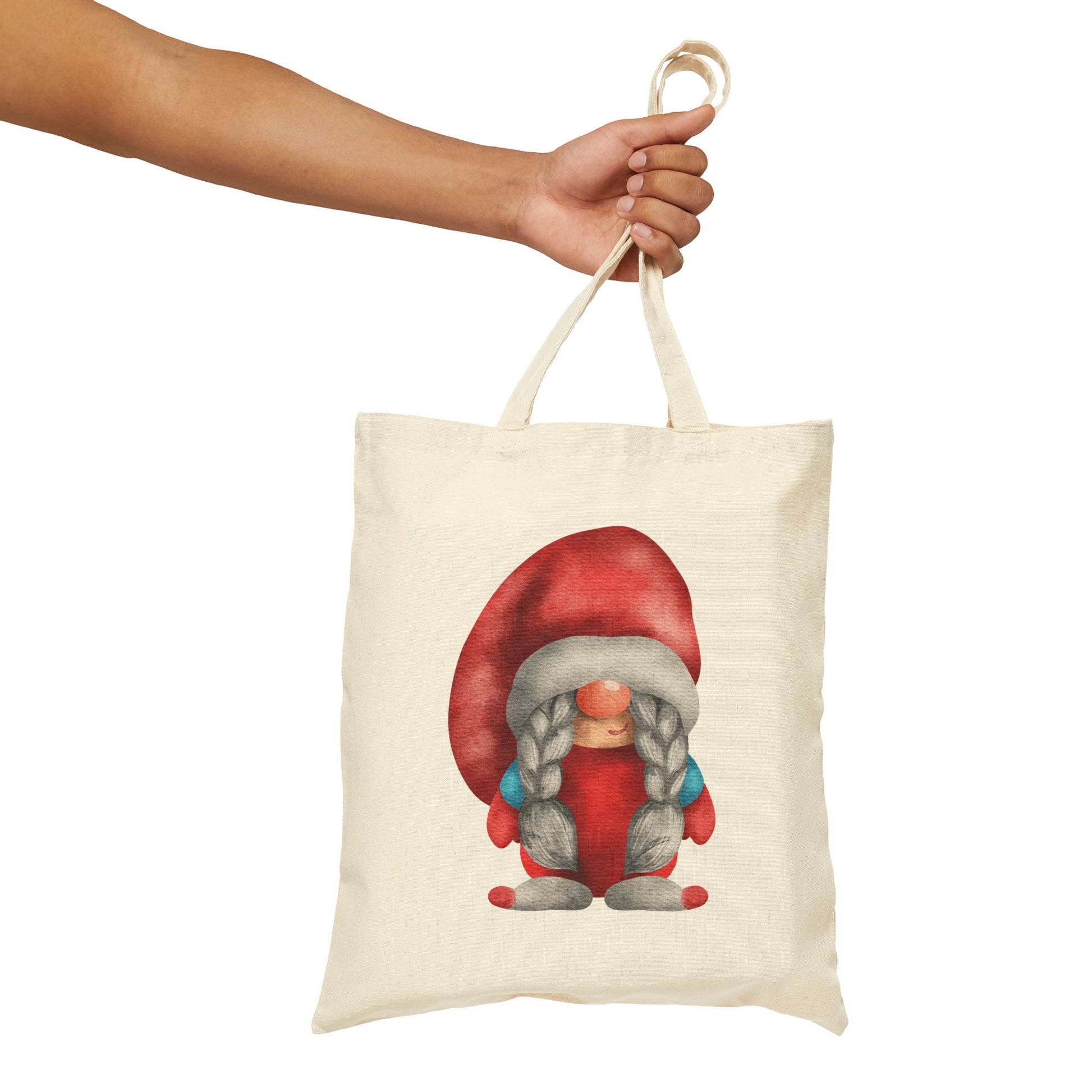 Whimsical Red Braided Gnome Tote Bag: Carry Your Melodies & Magic (Natural & Black Canvas)
