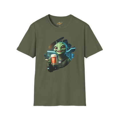 Alien T-Shirt with Beer Unisex: Funny Space Pub Print - Organic Cotton, Various Sizes & Colors
