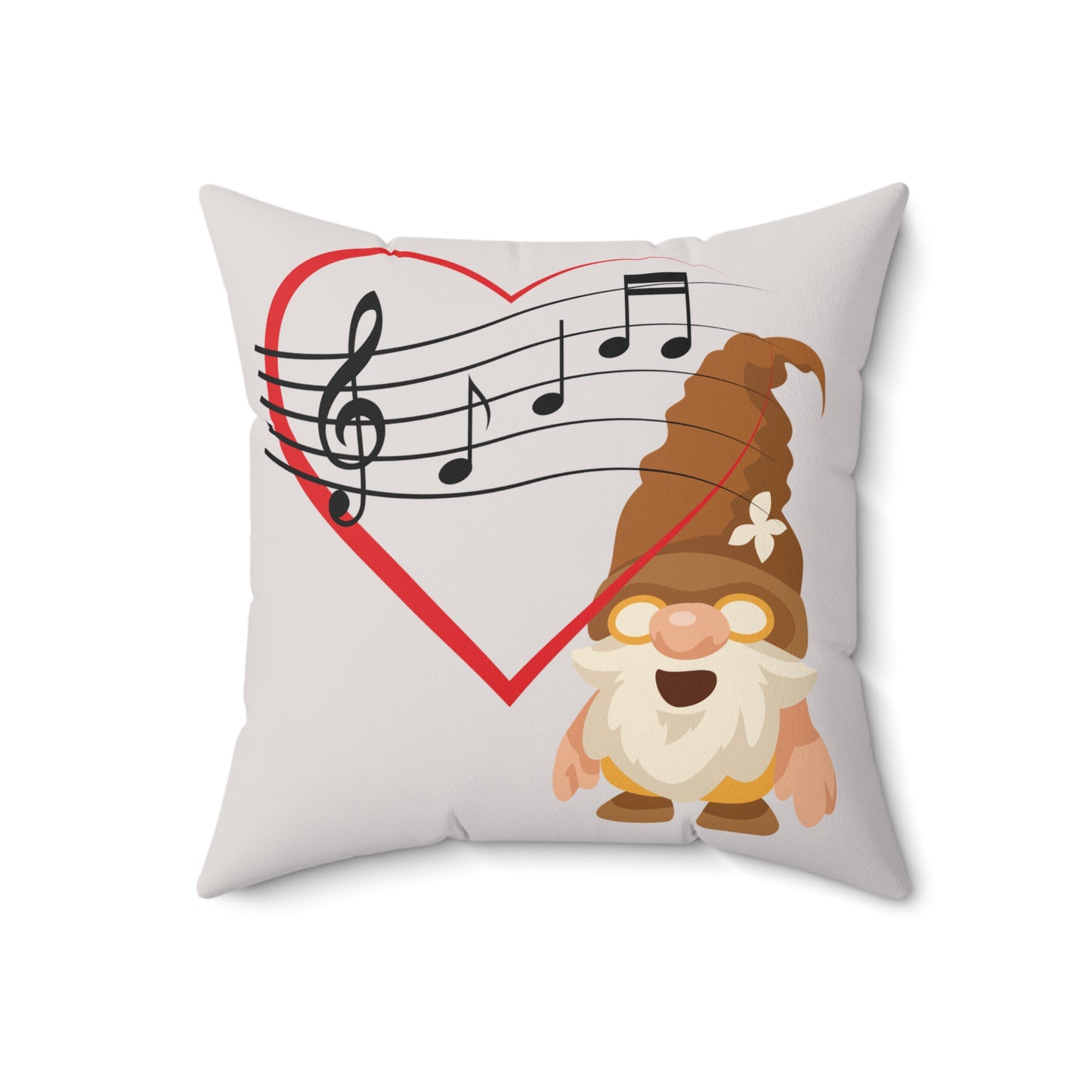 Crimson Love – Red Heart & Treble Clef Gnome Pillow