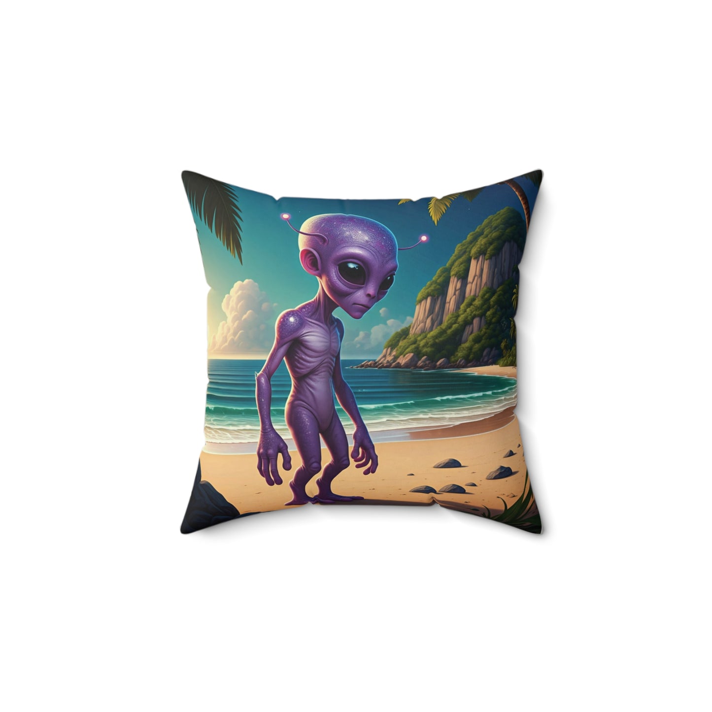 Sun, Surf, and Stardust: The Malibu Alien Decorative Pillow