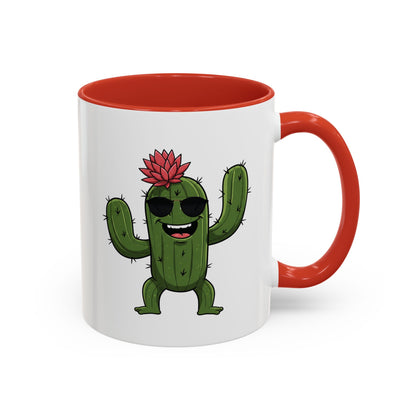 Cactus Mania Funny Cactus Mug with Sunglasses - Happy Ceramic Coffee Cup 11oz Red