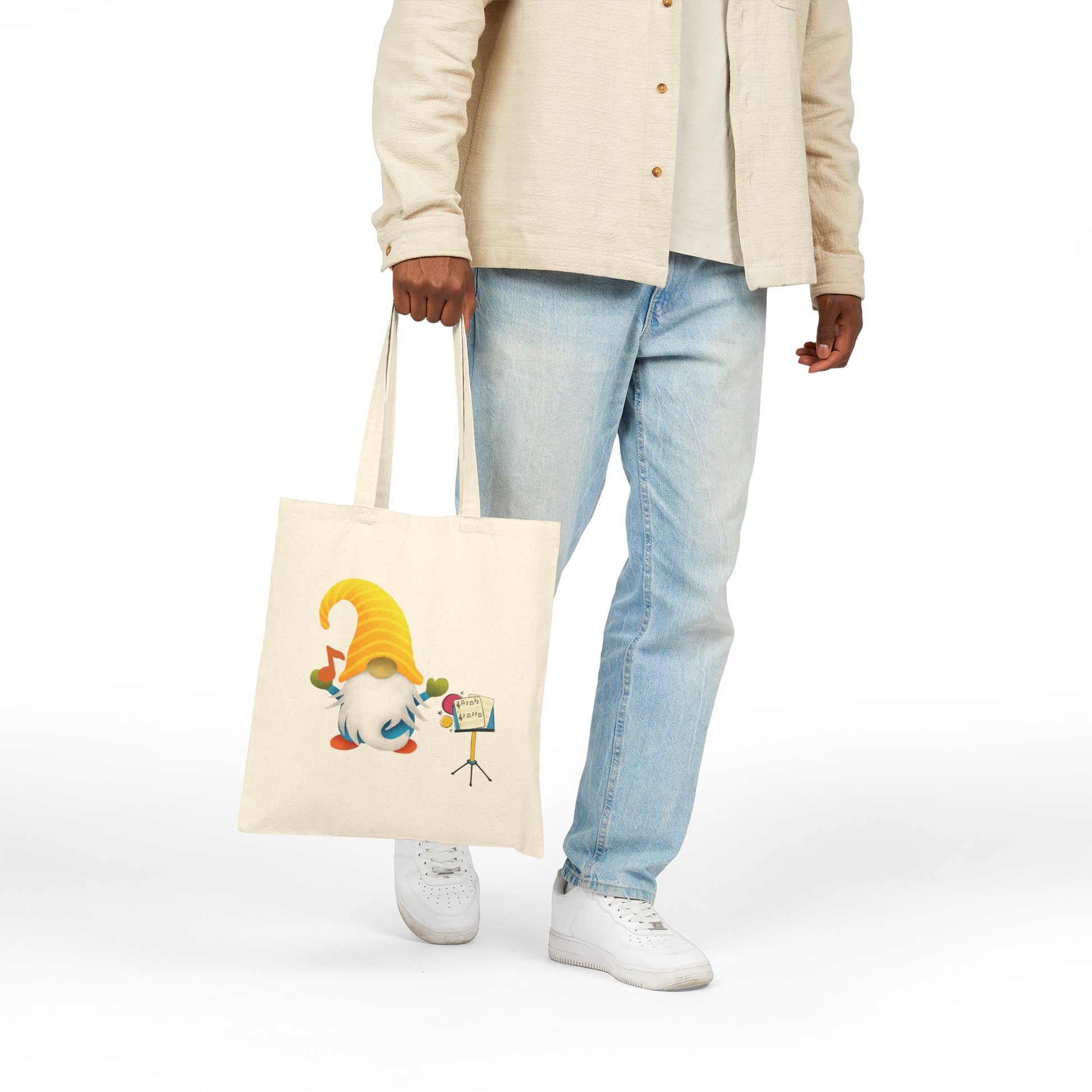 Melodious Gnome Music Stand Tote Bag: Carry Your Harmony & Whimsy (Natural & Black Canvas)