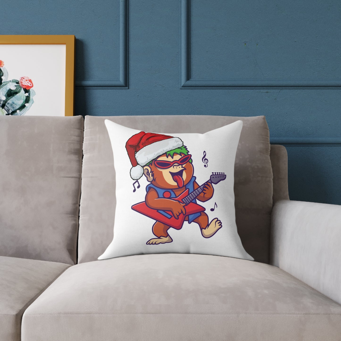 Christmas Cheer Monkey Pillow | Happy Chimp with Banana & Jingle Bells