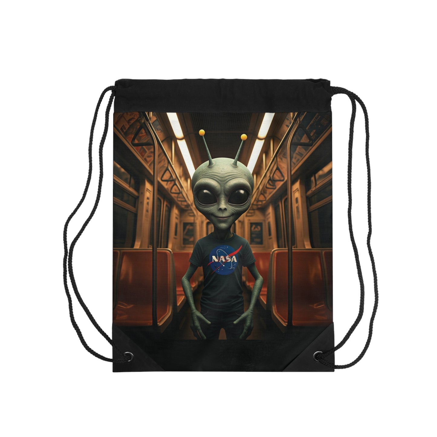 Out-of-This-World Alien Vibes Drawstring Bag | NASA Alien Print | Perfect for Space Lovers & Travel