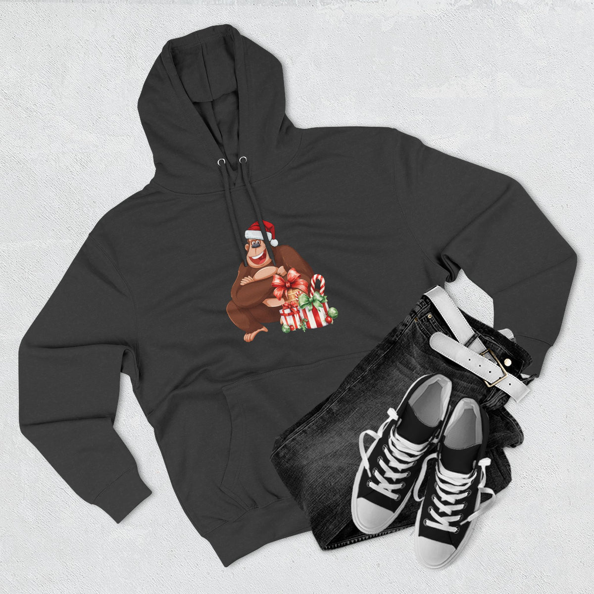 Three-Panel Fleece Hoodie - happy holiday gorilla