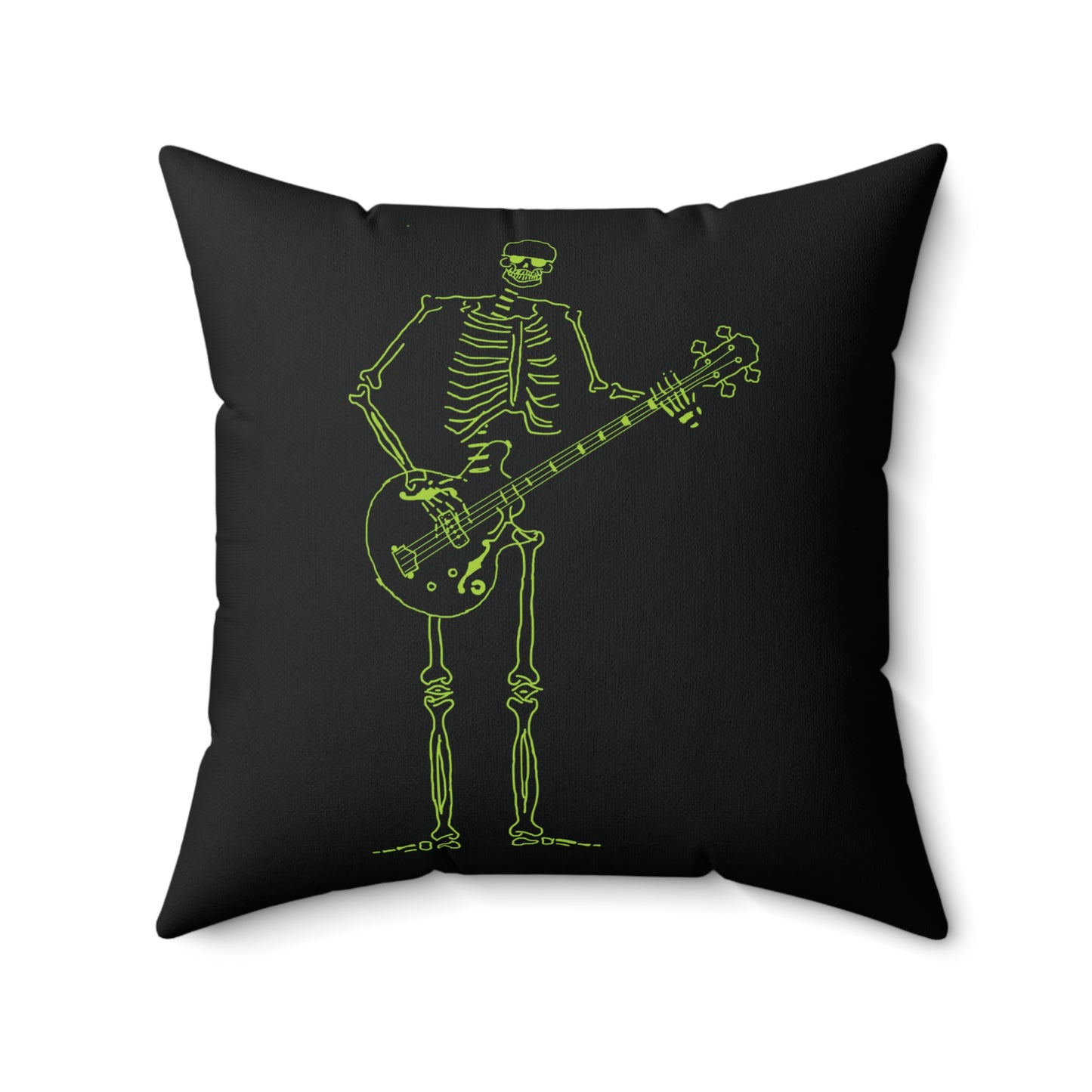 Low-End Legend: Fluo Bassist Skeleton Throw Pillow