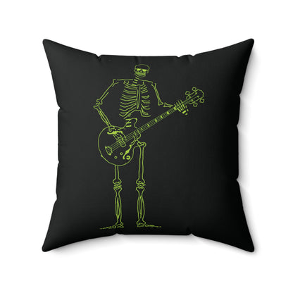 Low-End Legend: Fluo Bassist Skeleton Throw Pillow