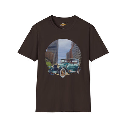 Motor City Roamer T-Shirt: Vintage 1920s Car & Detroit Skyline | Americana Tee