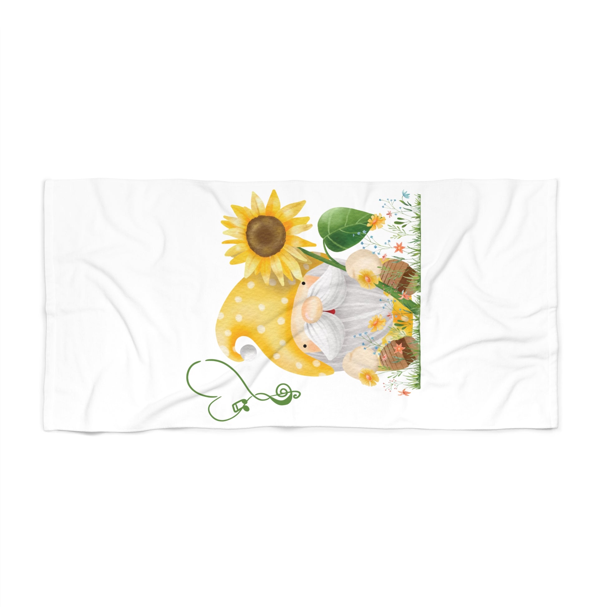 Sunny Days & Sweet Melodies: Gnome with Sunflower Beach Towel!