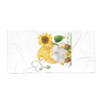 Sunny Days & Sweet Melodies: Gnome with Sunflower Beach Towel!