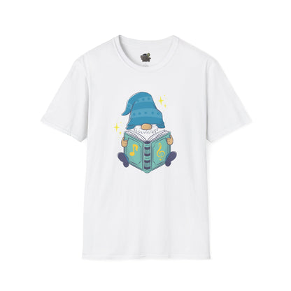 Mystical Book-Reading Gnome Unisex T-Shirt: Stories & Sparkle White